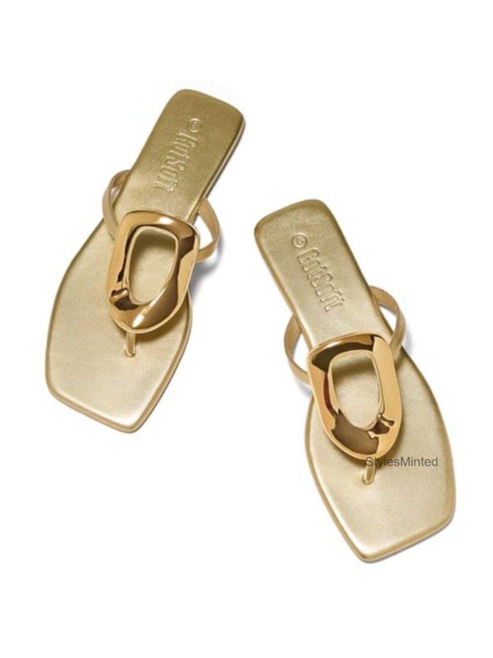 Womens Flat Sandals Square Toe Metal Decoration Flip Flops Shoes